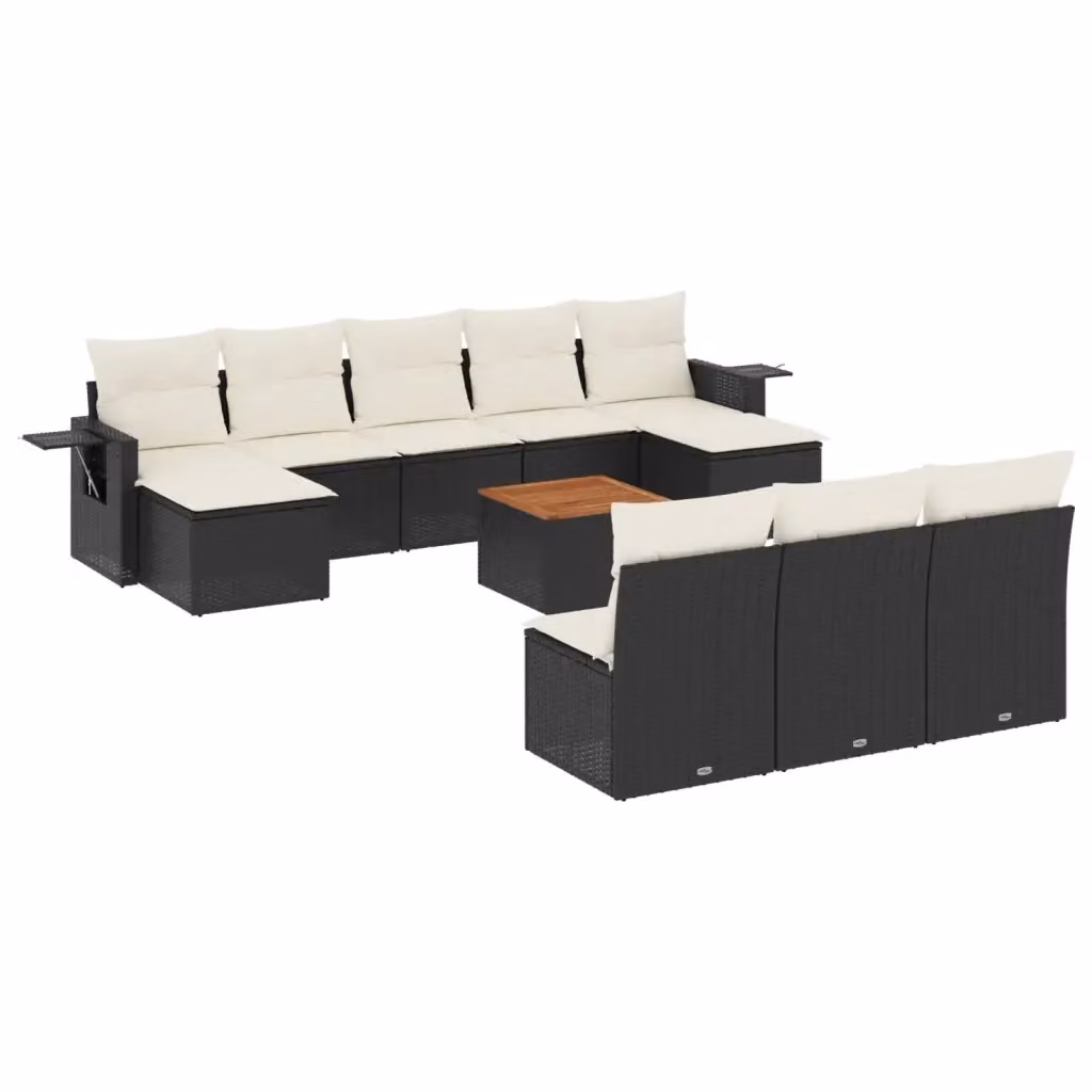 vidaXL Set Divani da Giardino 11 pz in Polyrattan Nero con Cuscini e Tavolino da Esterno – 2
