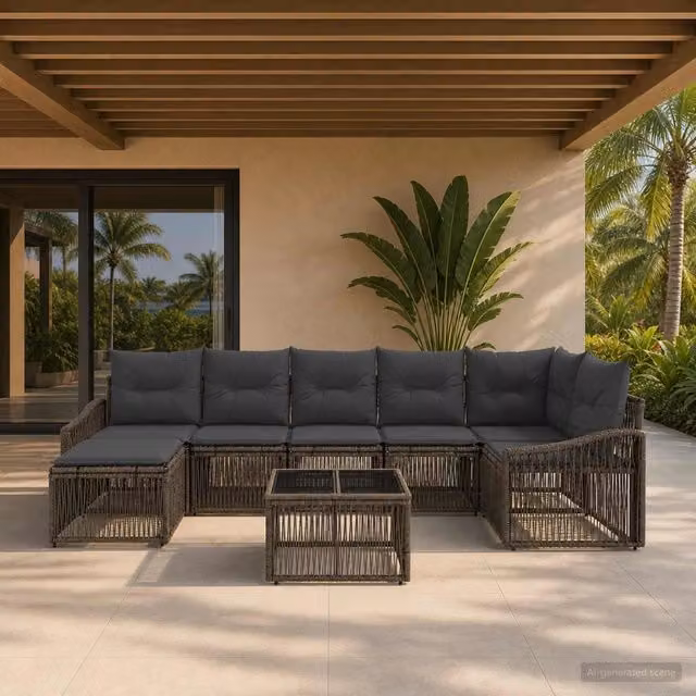 Set Divano da Giardino 8 pz Grigio polyrattan 3436082