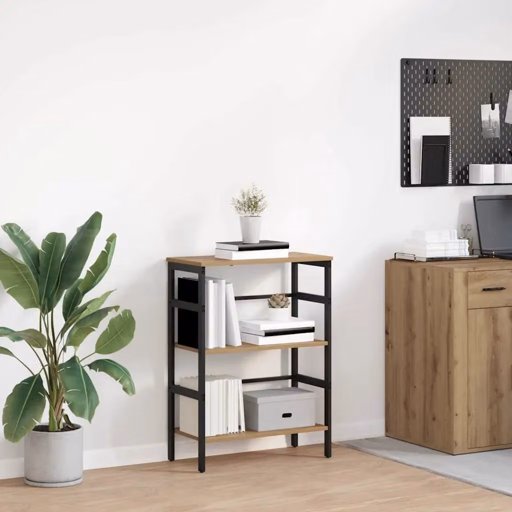 Libreria a 2 livelli vidaXL in stile industrial con legno e metallo, colore marrone, L 60 cm x P 29,5 cm x H 81 cm