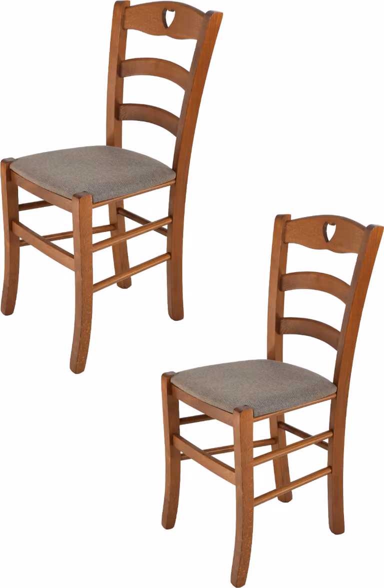 t m c s Tommychairs - Set di 2 sedie CUORE per cucina e sala da pranzo, struttura robusta in legno di faggio laccato nel colore noce chiaro e sedile imbottito rivestito in tessuto nel colore marrone fulvo