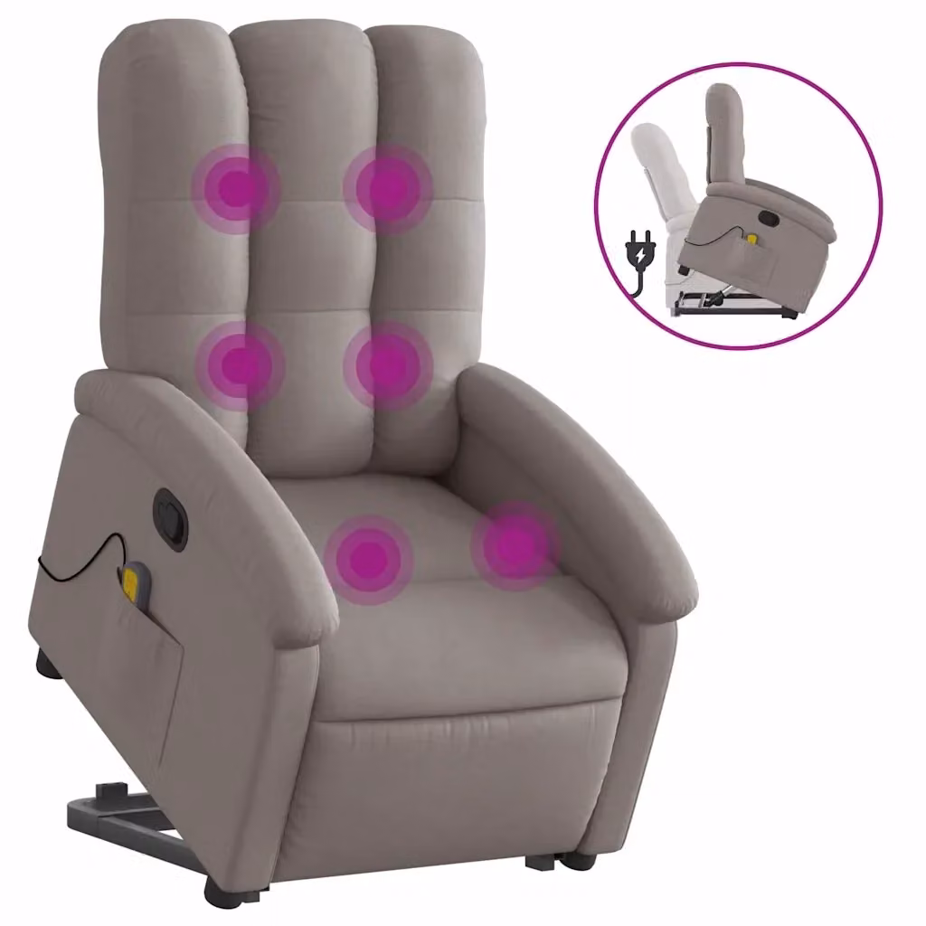 Poltrona Alzapersona Massaggiante Reclinabile vidaXL in Tessuto Beige e Grigio con Braccioli – 2