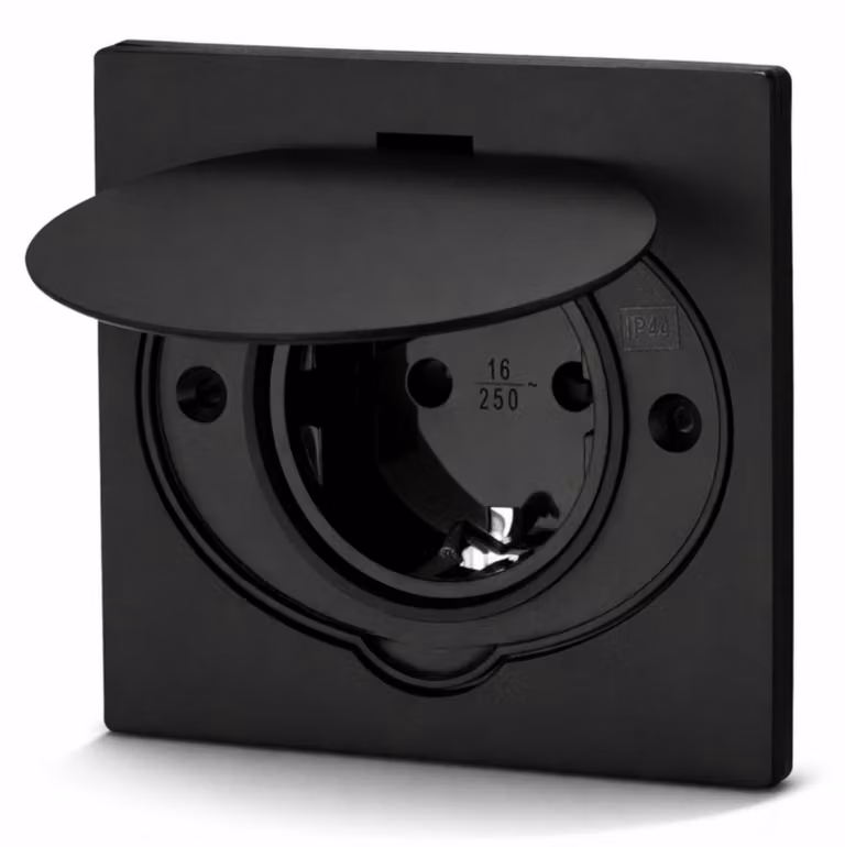 Prese multiple da incasso IP44 con coperchio a battente, colore nero