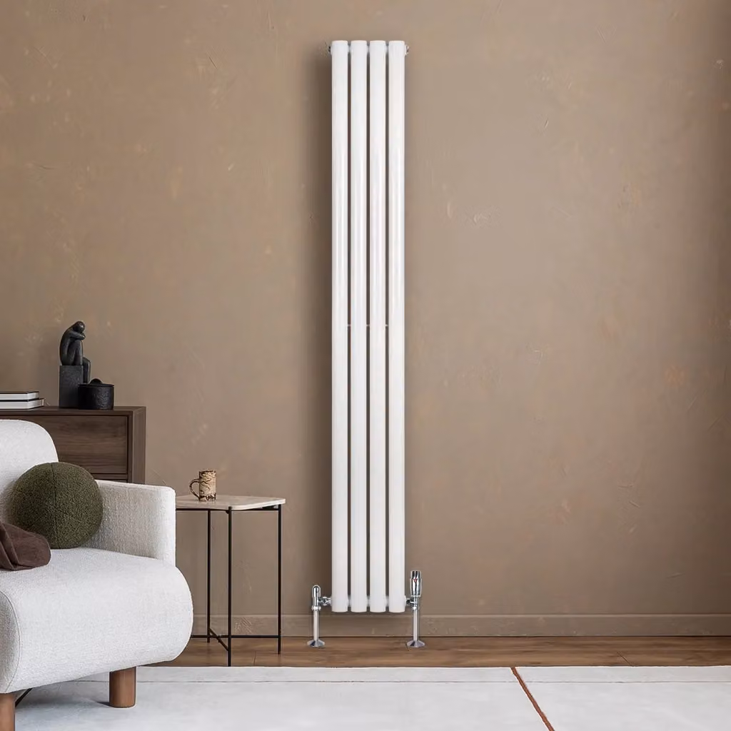 Radiatore Verticale Ovale Monstershop in Acciaio Bianco con Valvole Termostatiche H: 180 cm, L: 24 cm – 2
