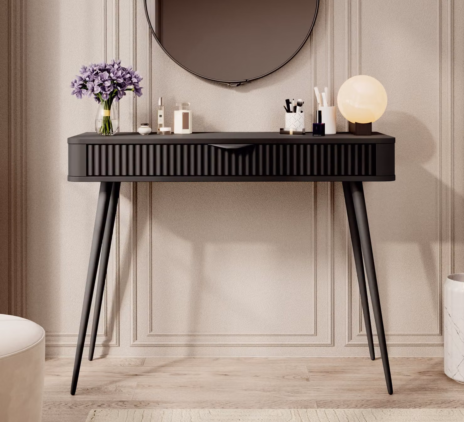 AX LIVING Vespasia tavolino nero 100,2 cm scanalato