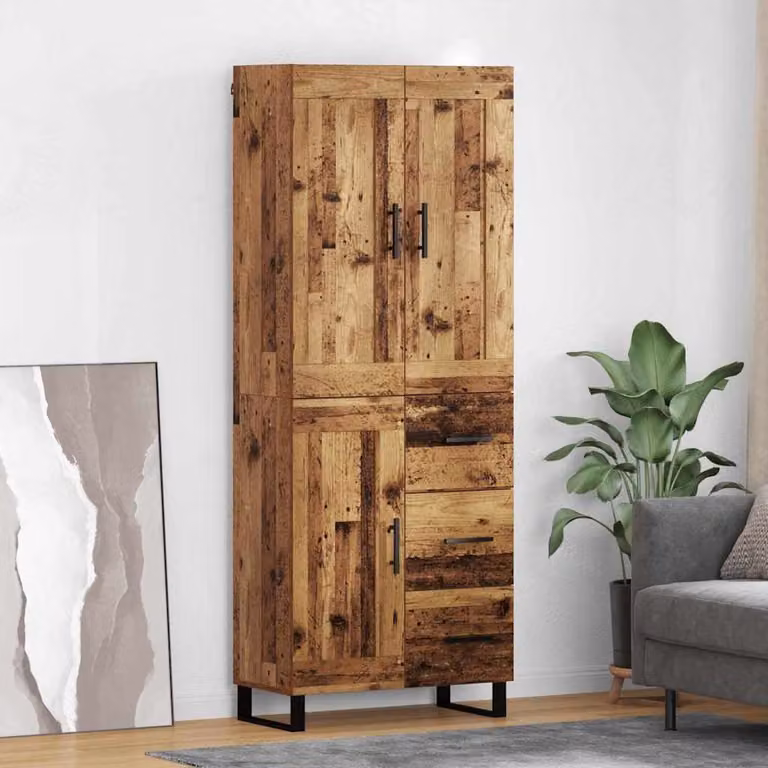 Set di 2 credenze vidaXL in legno vecchio e metallo marrone per soggiorno o sala da pranzo, H 180 x L 69,5 x P 34 cm