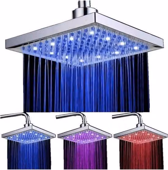 Soffione doccia a LED con regolazione della temperatura e finitura cromata