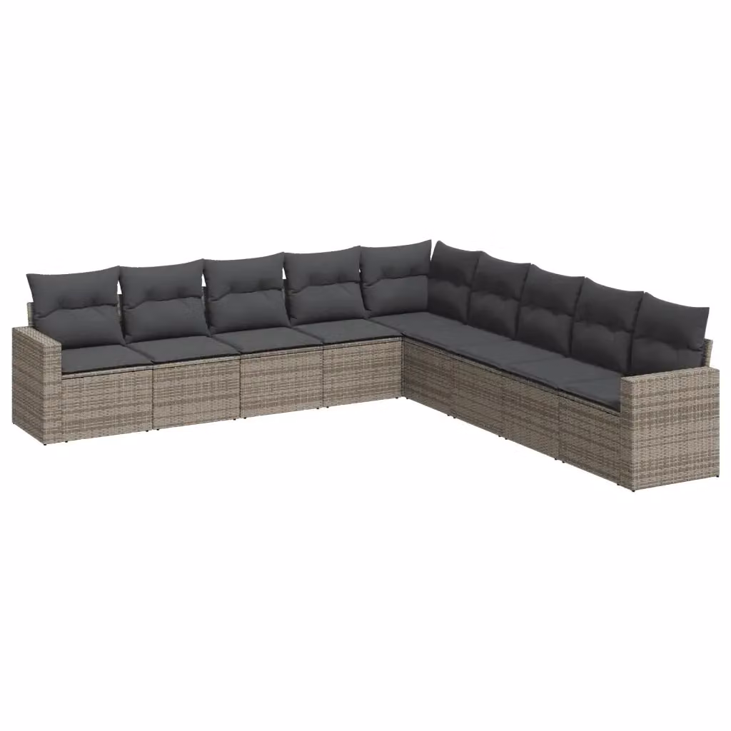 vidaXL Set Divano da Giardino a L 9 pz in Polyrattan Grigio con Cuscini Imbottiti e Coperture Rimovibili – 2