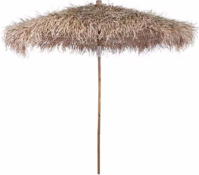 Ombrellone in bambù e legno con tetto in foglie di banano marrone, Diametro: 210 cm