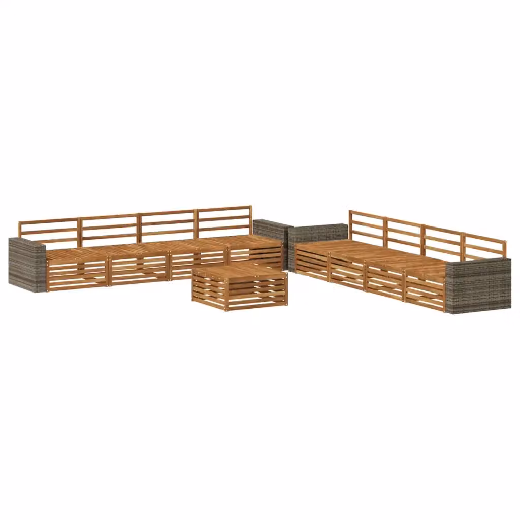 Set di divani da esterno a forma di U vidaXL in legno di acacia marrone con cuscini inclusi e tavolino da caffè – 2