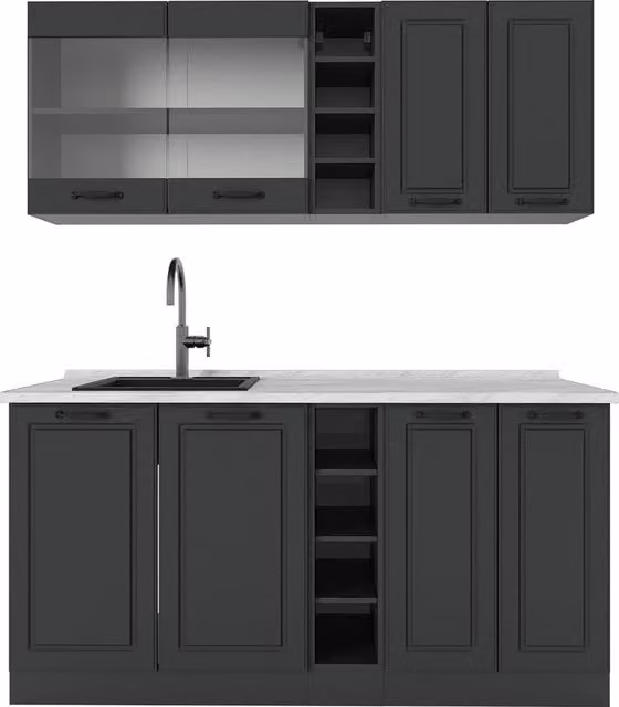 Cucina completa R-Line Vicco colore Antracite con piano in marmo, L: 160 cm, P: 60 cm, H: 81,6 cm