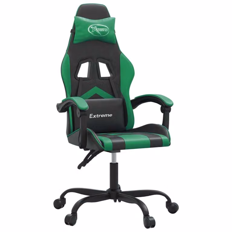 Sedia da Gaming Girevole Nera e Verde in Pelle finta