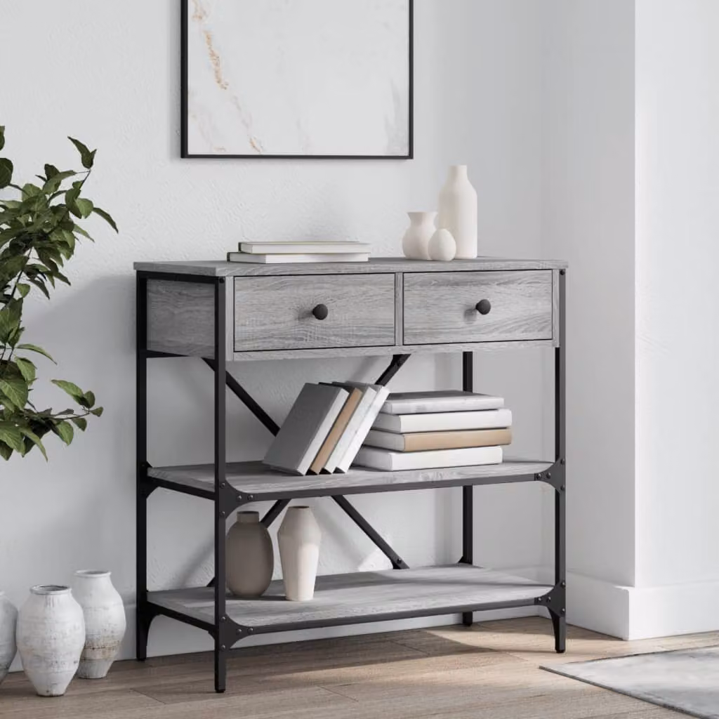 vidaXL Tavolino Consolle in Legno Multistrato Grigio Sonoma L: 75 cm, P: 34,5 cm, H: 75 cm