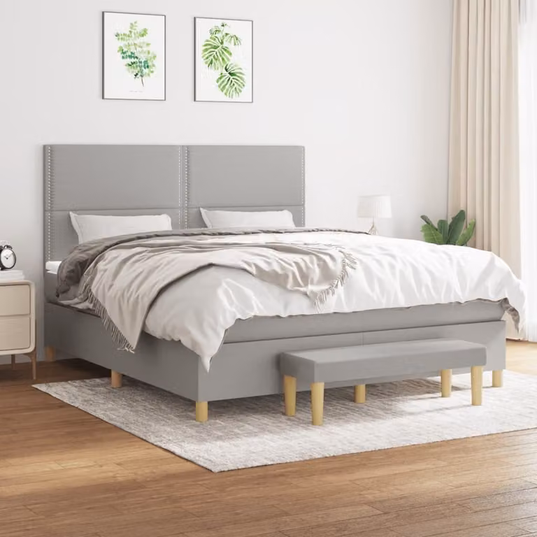 The Living Store Letto a molle con materasso grigio chiaro 180x200 cm in tessuto