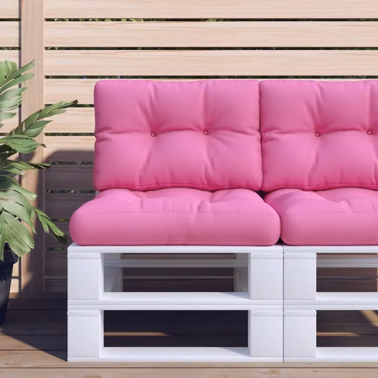 Set di 2 cuscini per pallet vidaXL in poliestere rosa, idrorepellenti e resistenti ai raggi UV, L/P/H: 60 x 60 x 12 cm
