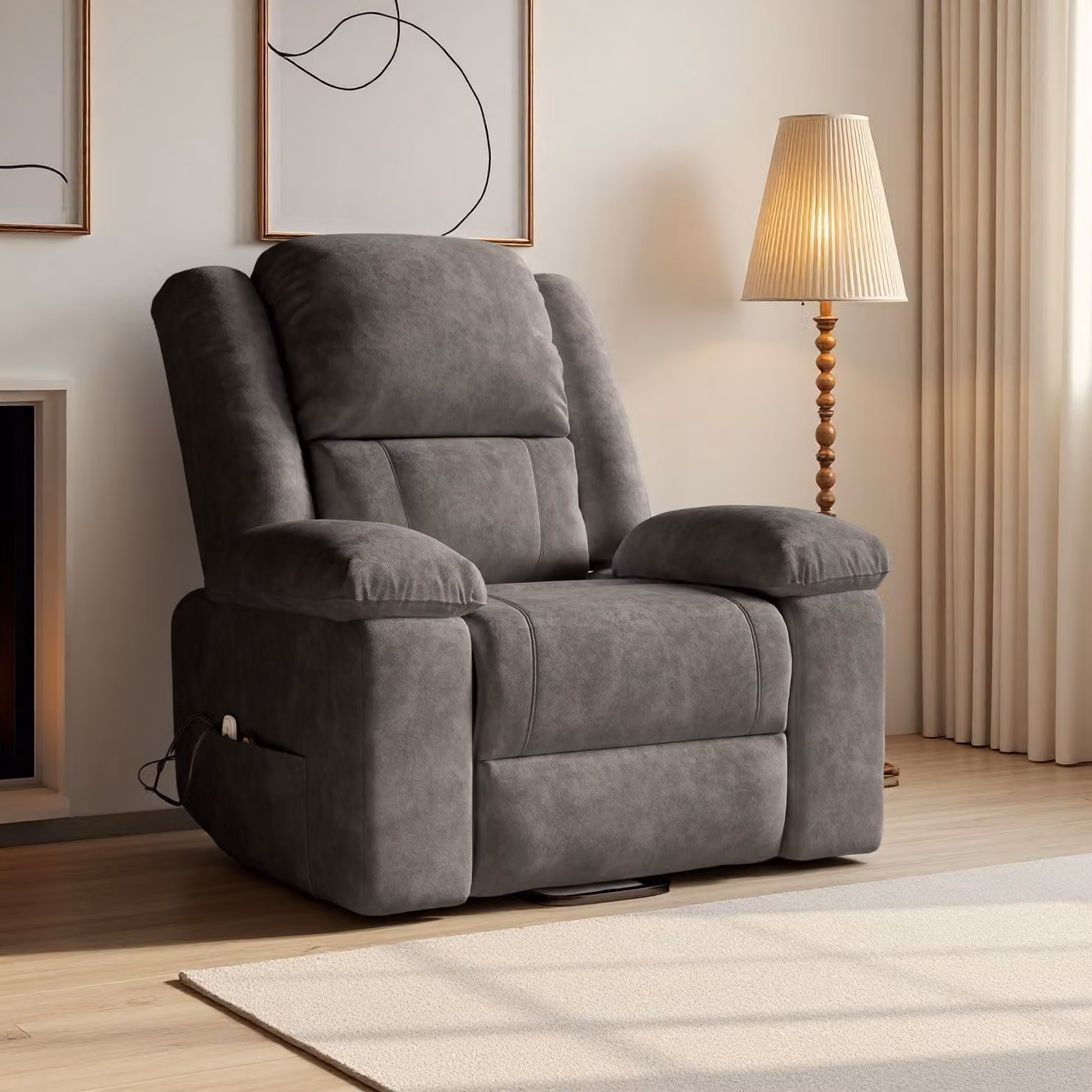 Poltrona relax INONEFT, poltrona TV con supporto per alzarsi e porta USB, poltrona massaggiante con funzione di massaggio e riscaldamento lombare, ideale per soggiorno o camera da letto, colore grigio