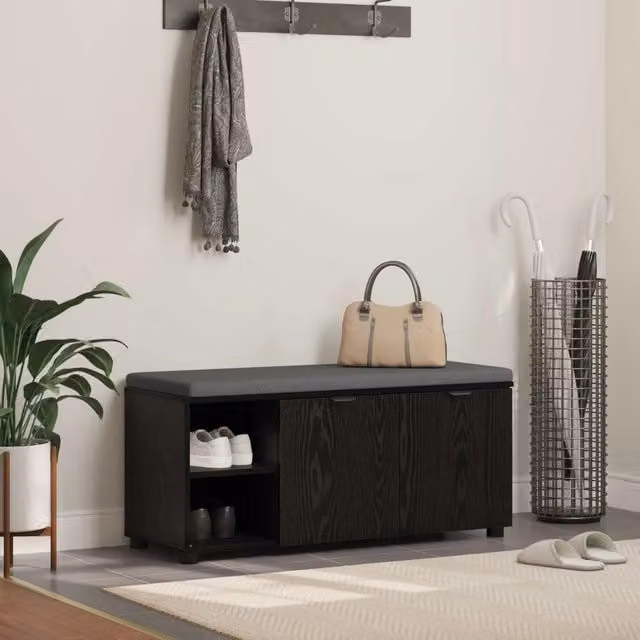 Panca per ingresso con scarpiera vidaXL in rovere e nero con cuscino in tessuto L: 100 cm, P: 38 cm, H: 46 cm – 1