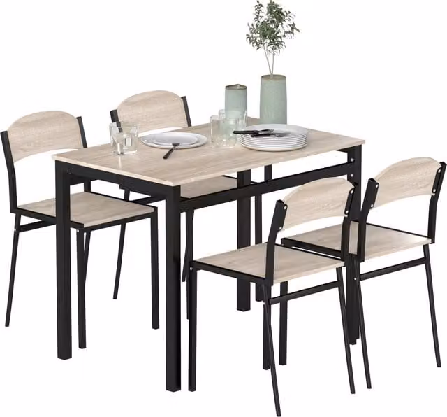 Set da Pranzo Minimal con Tavolo Rettangolare e 4 Sedie Nero e Rovere
