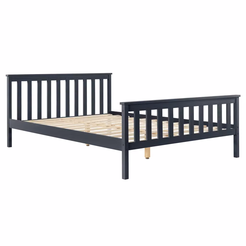 Struttura Letto Matrimoniale en.casa in Legno di Pino con Testiera e Pediera, Grigio Opaco, L: 180 cm, P: 200 cm, H: 188 cm – 2
