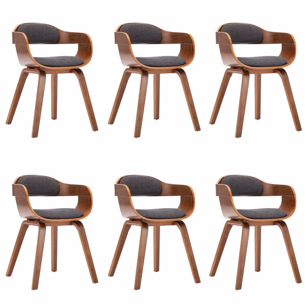 Set di 6 sedie da pranzo moderne vidaXL in tessuto grigio e legno marrone – 2