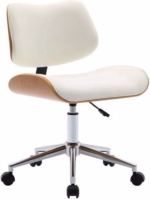 Sedia da ufficio Sweeek in similpelle bianca con effetto legno curvato e rotelle per home office moderno – 1