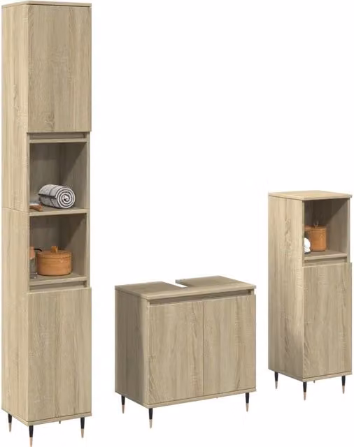 Set di mobili da bagno industrial vidaXL in legno e metallo beige composto da 3 pezzi