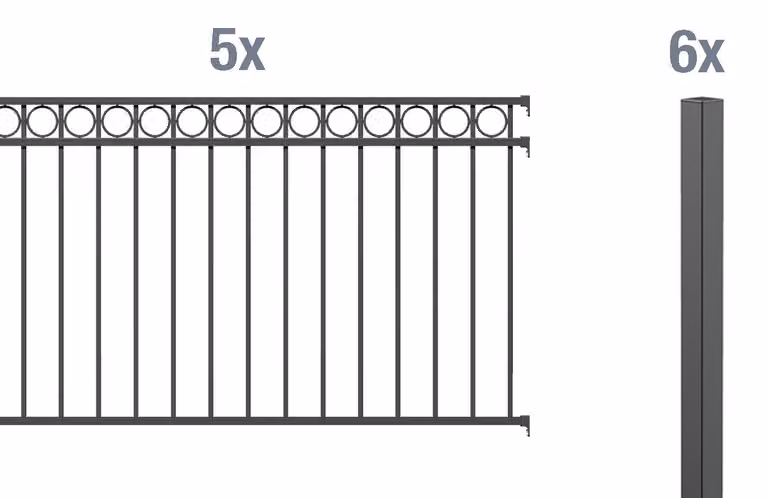 Alberts 509477 Set completo di recinzione Circle, per la posa nel calcestruzzo, antracite, altezza 120 cm, lunghezza 10 m