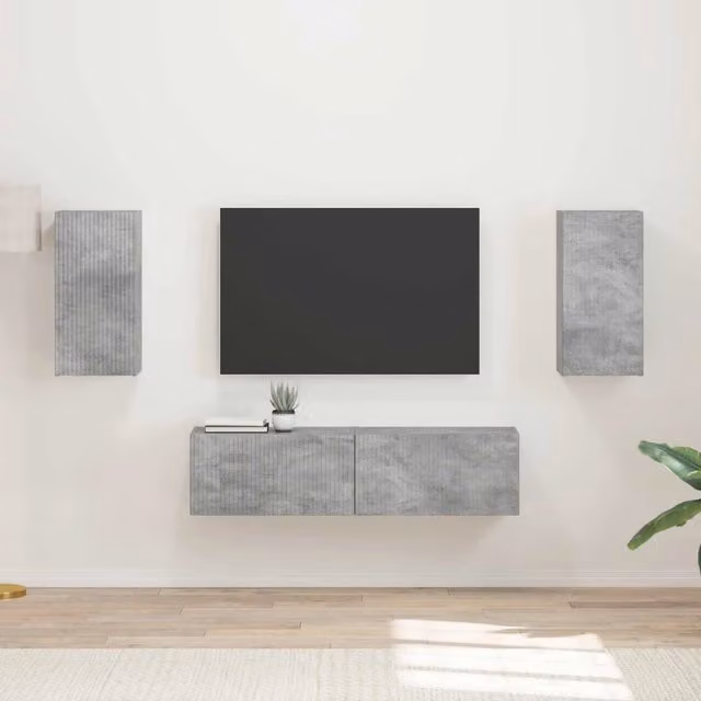 Set mobile TV moderno vidaXL in legno ingegnerizzato grigio cemento, 4 pezzi