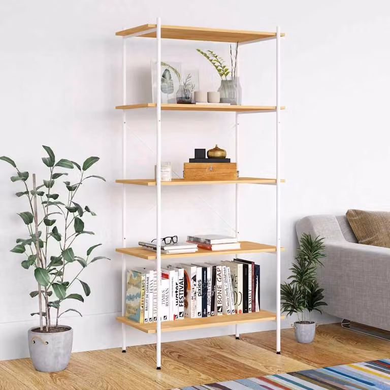 Scaffale vidaXL con 5 mensole in stile scandinavo, Bianco e Marrone, L 80 cm x P 40 cm x H 163 cm