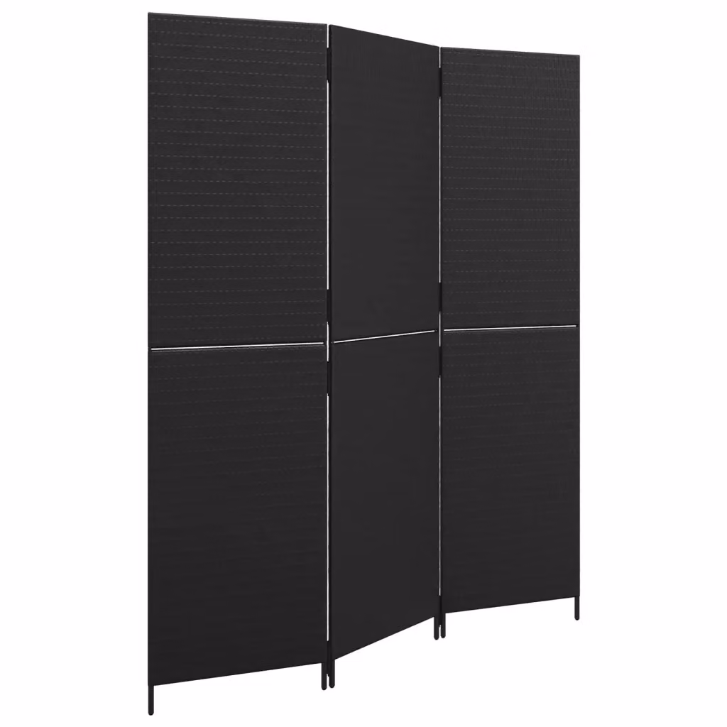 Divisorio per ambienti vidaXL a 3 pannelli in polyrattan e metallo nero moderno – 2