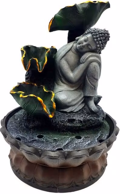 Fontana Decorativa Buddha Thailandese Voganto Grigia con Pompa L: 30 cm, P: 21 cm
