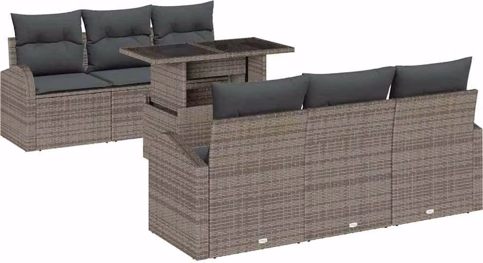 Set Divano da Giardino con cuscino 7 pcs Grigio Poly Rattan