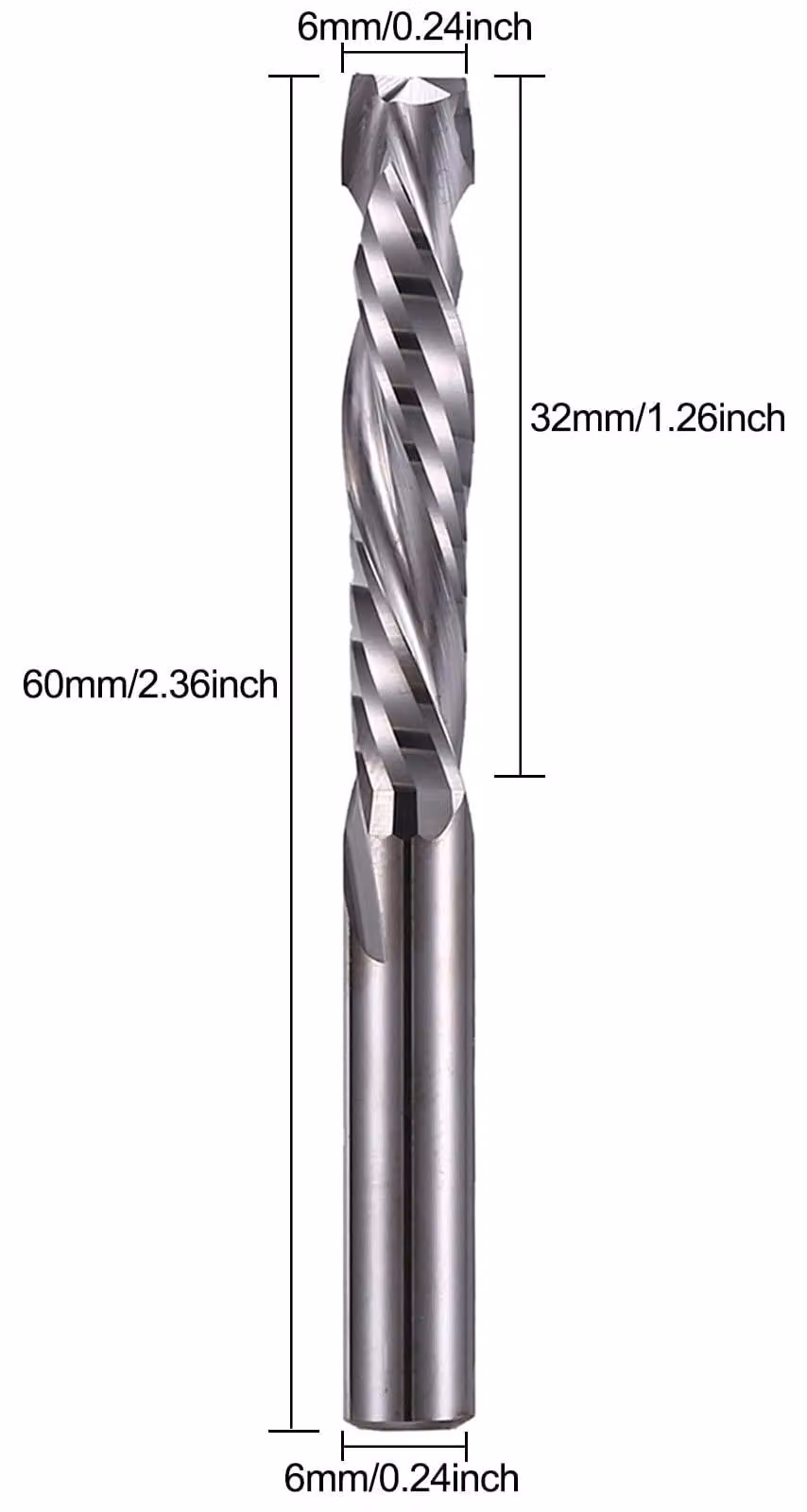 Fresa a spirale Up&Down, diametro 6 mm, lunghezza di taglio 32 mm, confezione da 2 pezzi