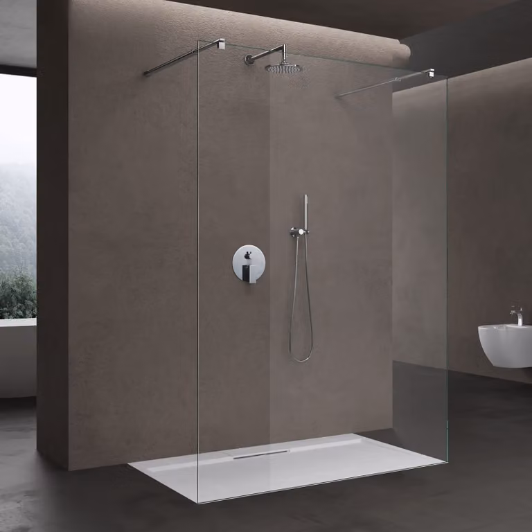 doporro Box Doccia Walk-In 130x200cm, Parete Doccia Anticalcare in Vetro Trasparente 10mm con Bracci Sostegni Telescopici in Acciaio MMBR3