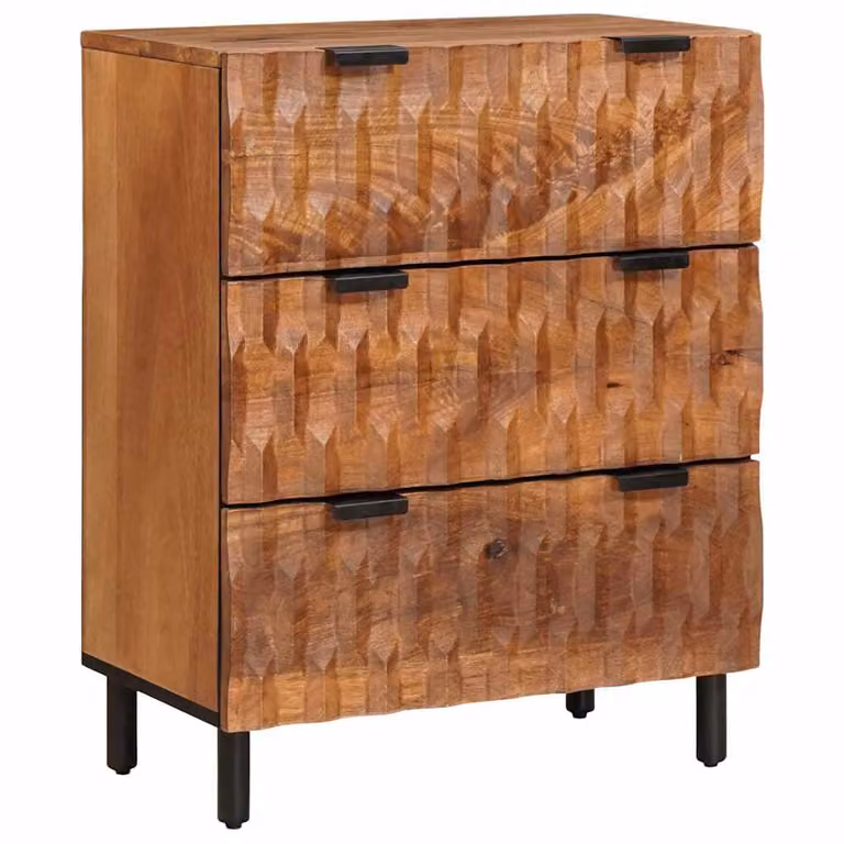 Credenza moderna vidaXL in legno di mango massello e metallo, marrone, L: 60 cm, P: 33 cm, H: 75 cm