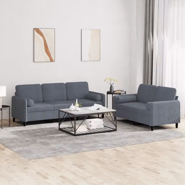 Set di divani vidaXL in velluto grigio composto da un divano a 2 posti e un divano a 3 posti con cuscini coordinati e braccioli per il tuo soggiorno moderno – 1