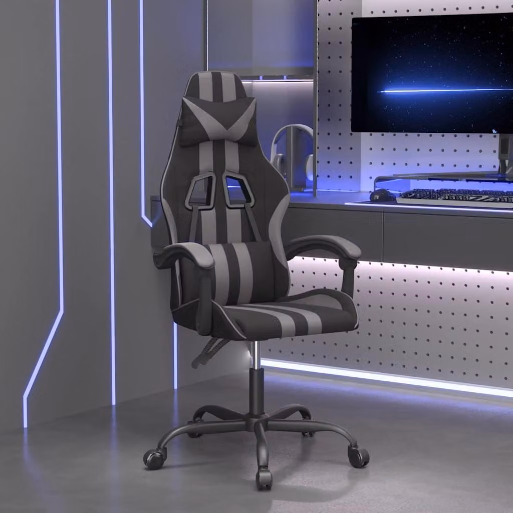 Sedia da Gaming Girevole vidaXL in Similpelle Nera e Grigia con Poggiatesta e Braccioli