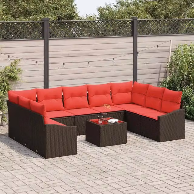 Set di divani da giardino vidaXL in rattan marrone con cuscini e tavolino da esterno