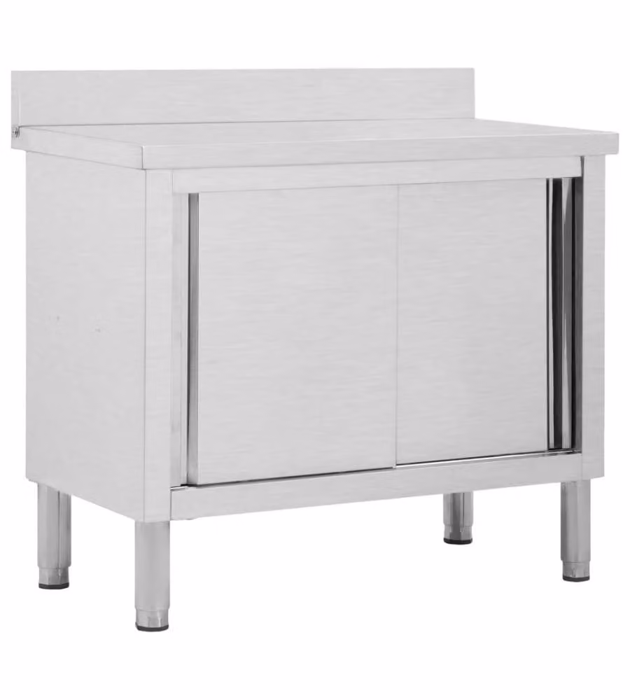 Banco da Lavoro con Ante Scorrevoli 100x50x(95-97)cm in Acciaio