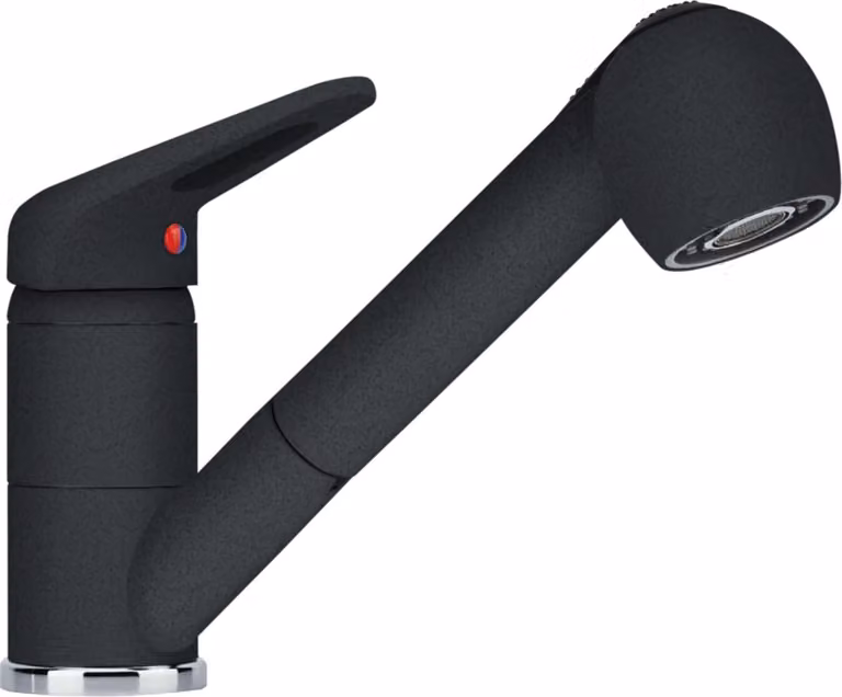 Miscelatore NOVARA-PLUS, doccetta estraibile, alta pressione, con testa girevole, comando superiore monocomando, ampio raggio d'azione, Onyx