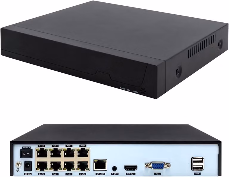 Registratore video in rete (NVR) PoE a 8 canali, per sistemi di videosorveglianza (HD 1080P/3MP/4MP/5MP), con alimentazione Power over Ethernet per telecamere IP. Articolo escluso