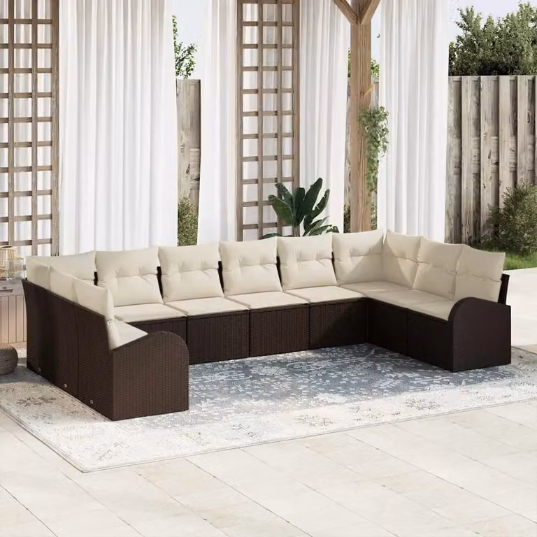 Set Divano da Giardino Moderno vidaXL in Polyrattan Marrone e Bianco con Cuscini Inclusi
