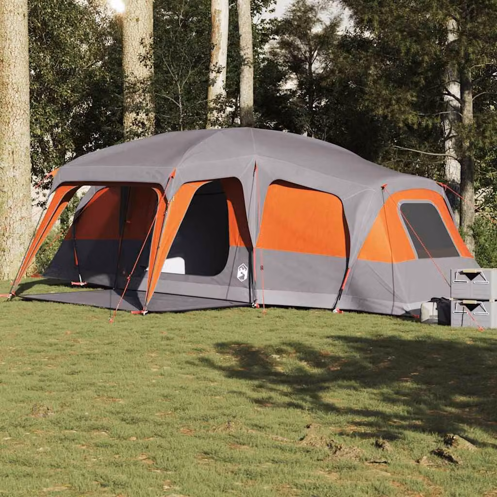 vidaXL Tenda da Campeggio con Portico per 9 Persone, Grigio e Arancione