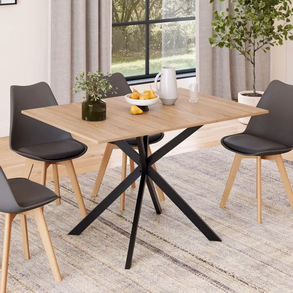 IDMarket Tavolo da pranzo quadrato ALIX allungabile per 4-6 persone con gambe in legno e metallo nero, L/P/H: 80 x 80 x 75 cm (80-120 cm) – 2