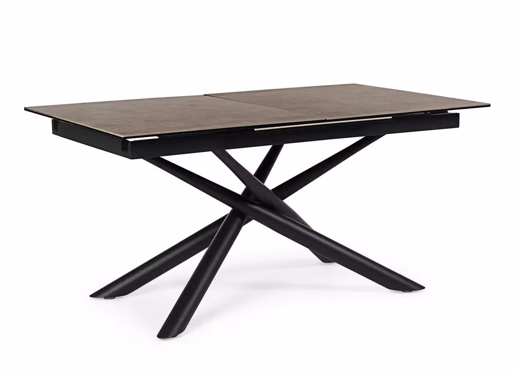 Tavolo SEYFERT in ceramica marrone e gambe in acciaio nero, allungabile 160 x 90 cm – 220 x 90 cm
