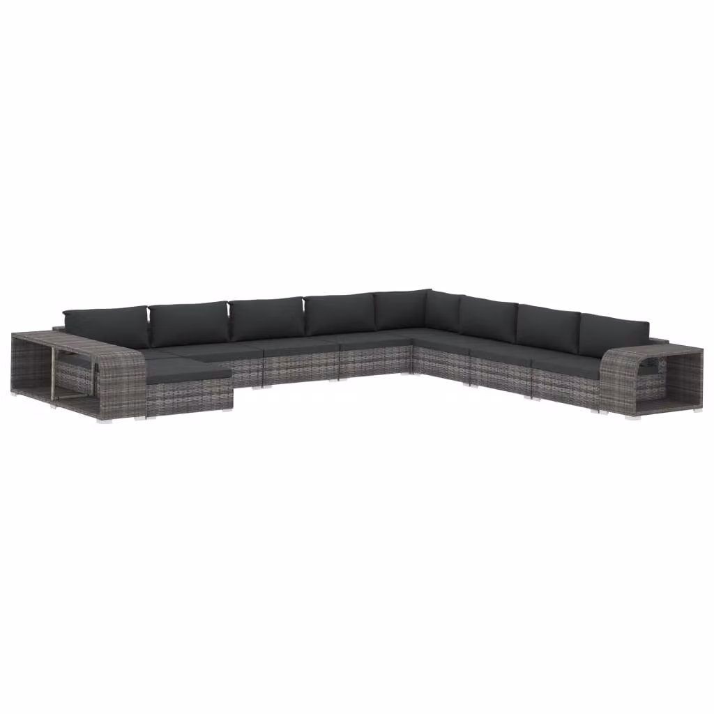 vidaXL set salotto da giardino 11 pezzi con cuscini in poly rattan grigio