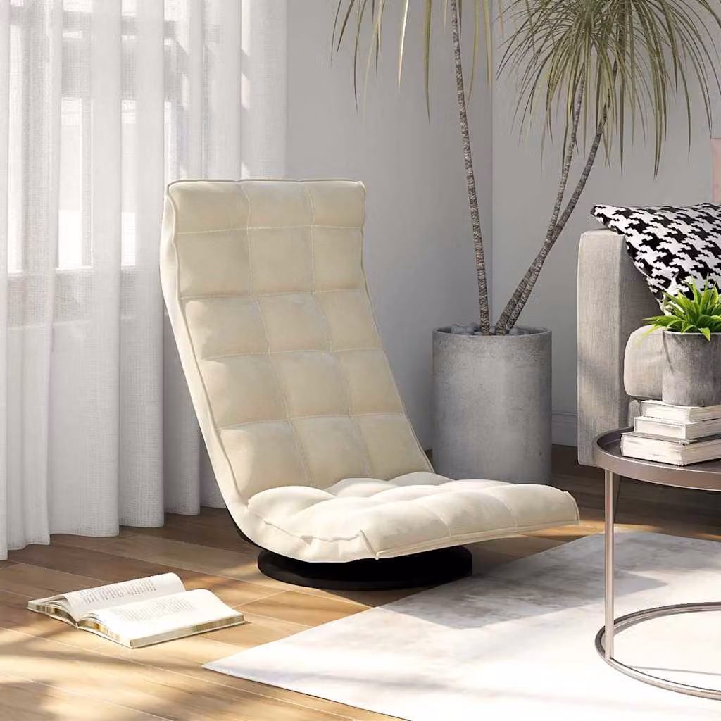 Sedia da pavimento girevole vidaXL in velluto beige con base in metallo e plastica