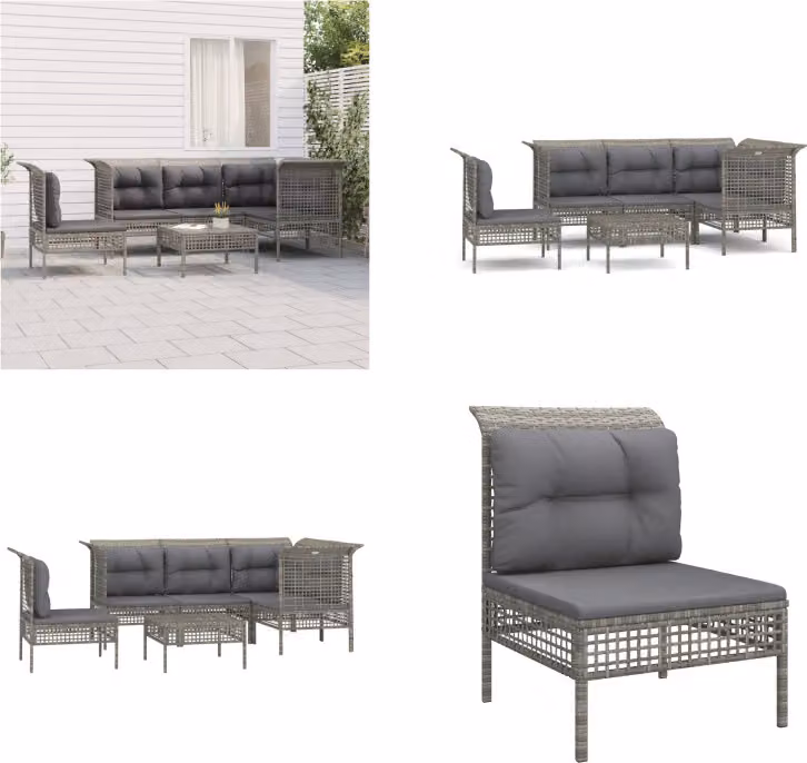 vidaXL Set da salotto da giardino 6 pezzi con cuscini in poly rattan grigio - Set da salotto da giardino - Set da salotto - Set di mobili da giardino