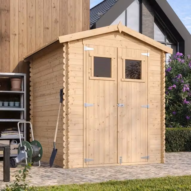 Casetta da giardino in legno TIMBELA M320 grigia con finestra, superficie 2,82 m2, L/P/H: 186 x 180 x 218 cm