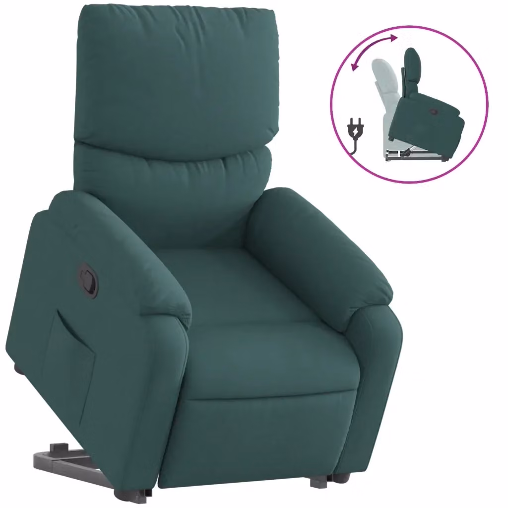 Poltrona Alzapersona Reclinabile vidaXL Verde con Braccioli e Supporto Elettrico per Senior – 2