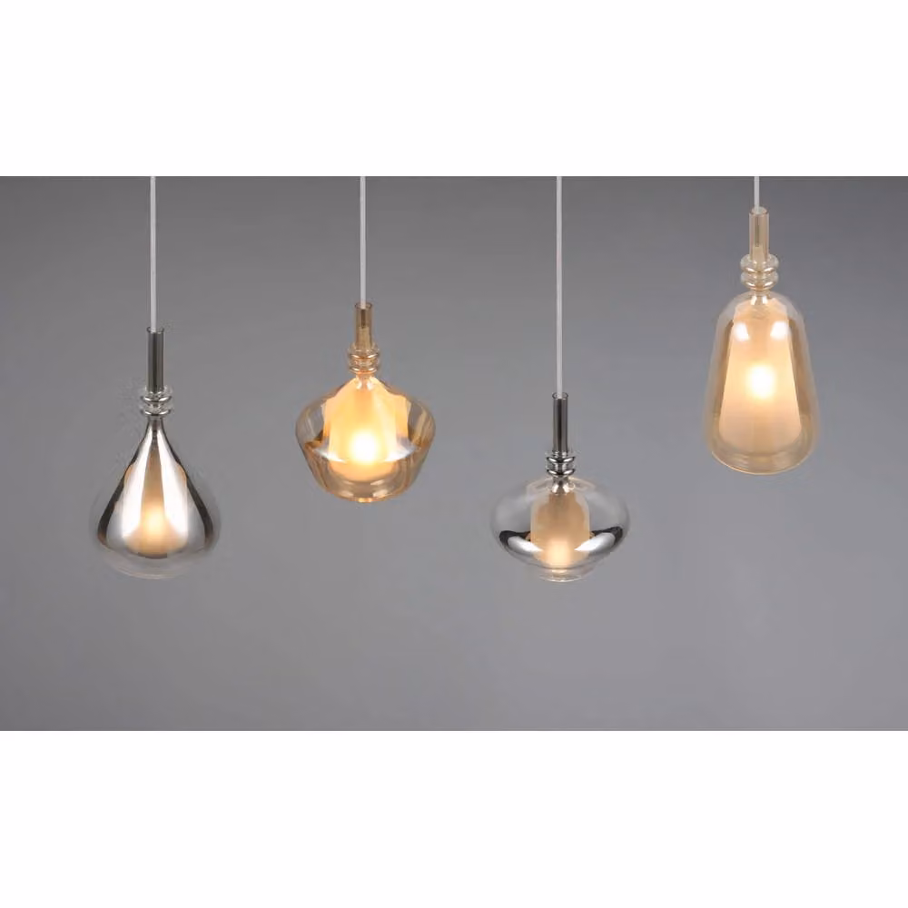 Lampada a sospensione Aldea Trio Leuchten con 4 vetri trasparenti e finitura bianca e cromata – 2